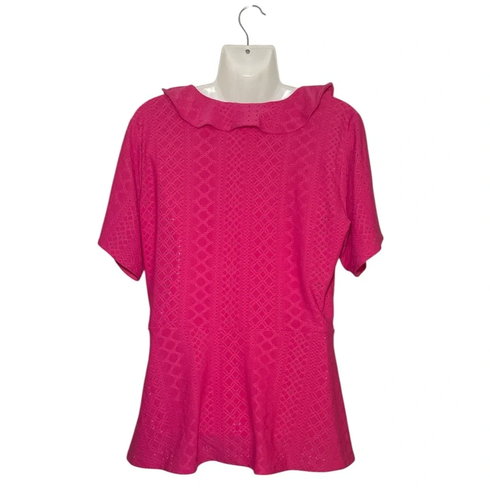 MICHAEL Michael Kors Fuchsia Ruffled Peplum Wrap Blouse sz L - Picture 4 of 9